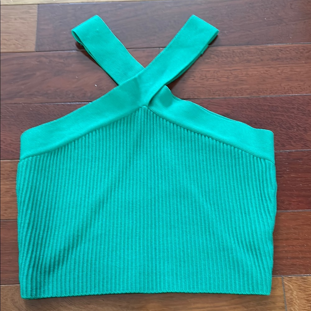 Green Ribbed Women's Top - Picture 2 of 4